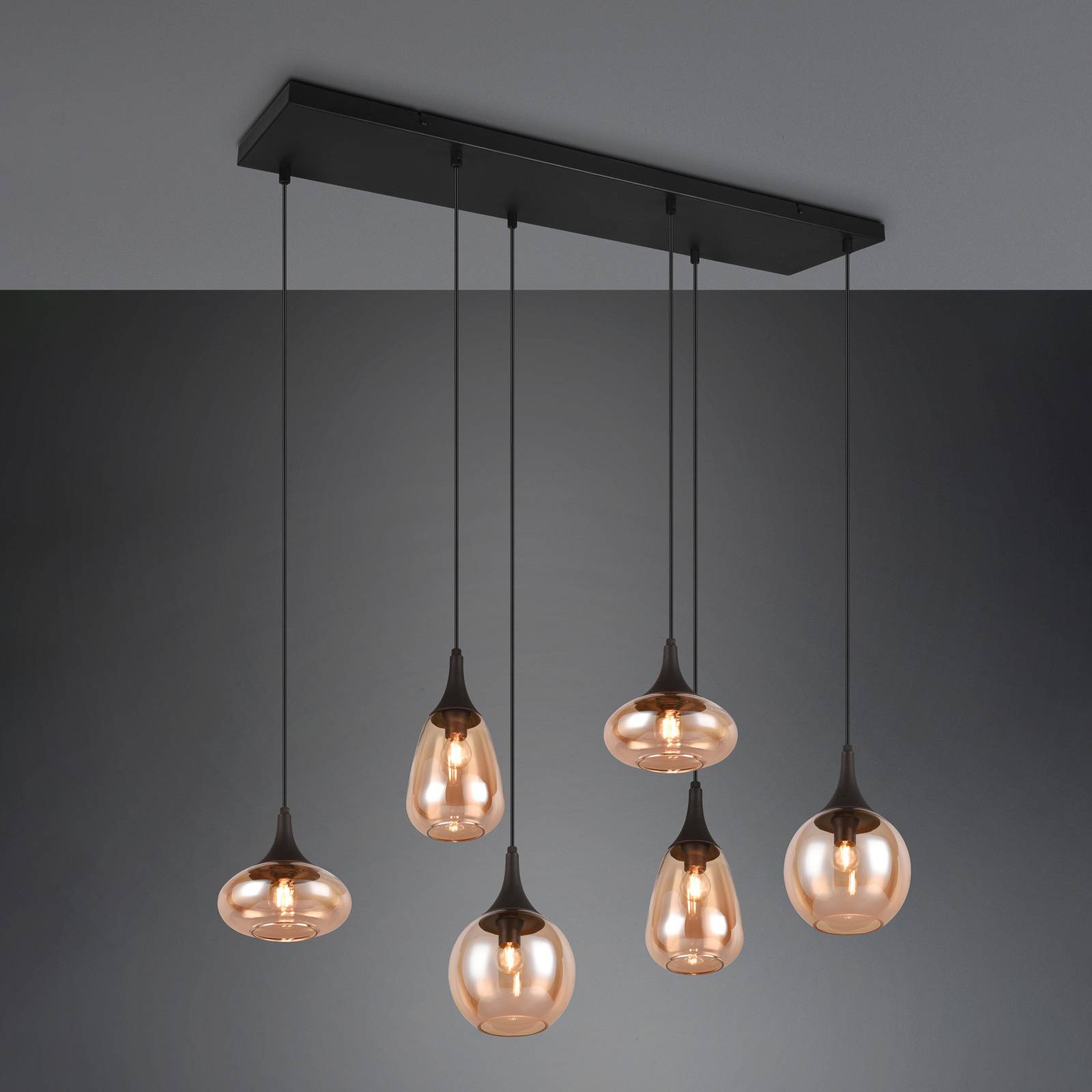 Trio Lighting Glas Hängelampe Lumina, dimmbar, schwarz, für Wohn- / Esszimmer, Glas, Modern, Pendelleuchte
