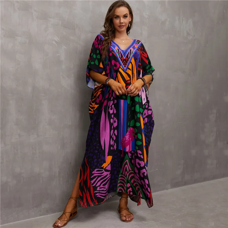 Urlaubsoutfit Plus Badeanzug, Kaftan-Kleider für Damen, Badeanzug in Übergröße, Überzug, Kaftan, Maxi-Strandkleider Image