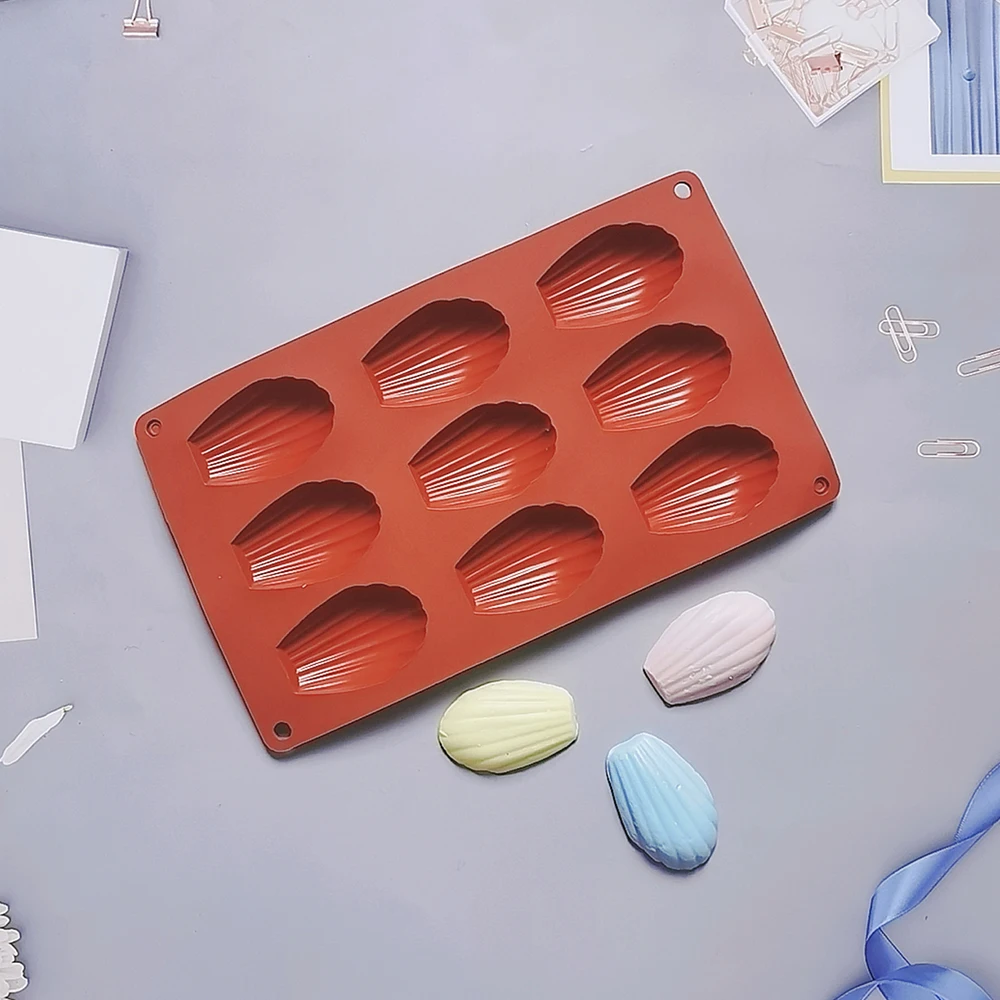 Madeleine Silikon-Kuchenform mit 9 Mulden, Muschel, Kekse, Kuchen, handgefertigte Seifenform, Tablett, antihaftbeschichtet, Silikon-Backform Image