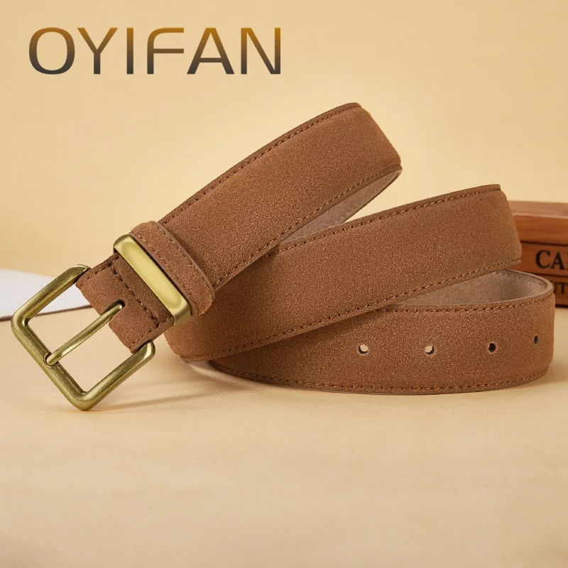 Damen-Wildledergürtel, Gürtel mit goldener Schnalle im Retro-Stil, Herrengürtel, geeignet für Kleider und Jeans, Unisex-Gürtel Image