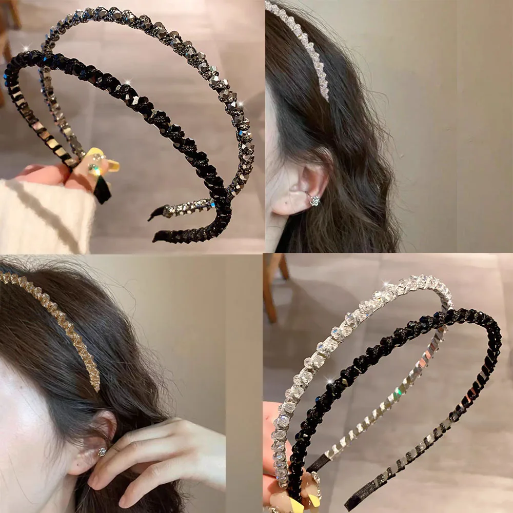 2pc Mode Vintage Kristall Headwear Stirnband Frauen Mädchen Haar Bands Koreanische Haarband für Hochzeit Party Haar Zubehör Image