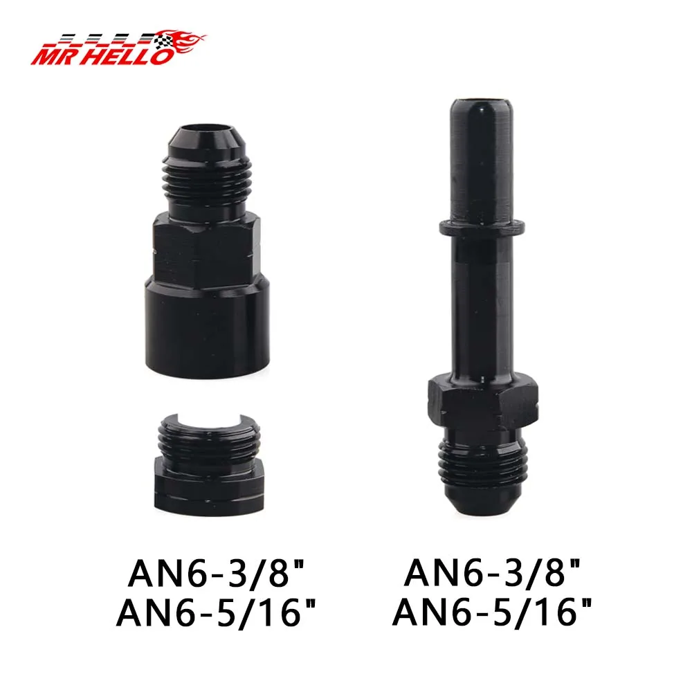 Quick Connect 6AN AN6 Stecker auf 3/8", 5/16" Quick Disconnect Stecker Push On EFI Fitting Adapter Aluminium Schwarz TF-1081-90-5/16 Image