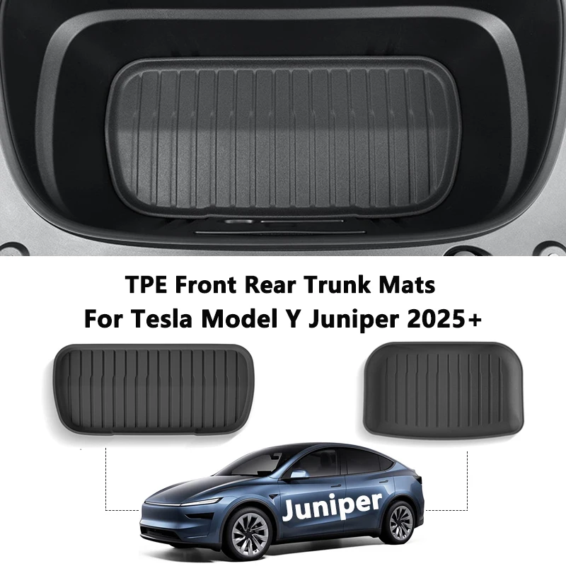 Für Tesla Modell Y Juniper 2025, Vorne Hinten Stamm Matte TPE Untere Lagerung Box Pads Schutzhülle Cargo-Liner Stamm Fach boden Matte Image