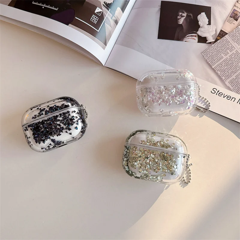Dynamische Glitzer-Strass-Kopfhörerhülle für Airpods Pro Cover Para Airpod 4 3 2 Luxus-Kopfhörer Carcasa Brilliant Hard Shell Image