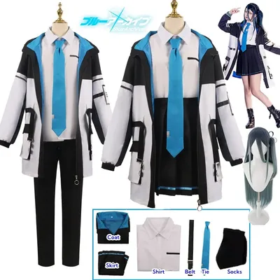 Tendou Alice Cosplay Kostüm Perücke Mantel Spiel Blau Archiv Millennium High School Uniform Image