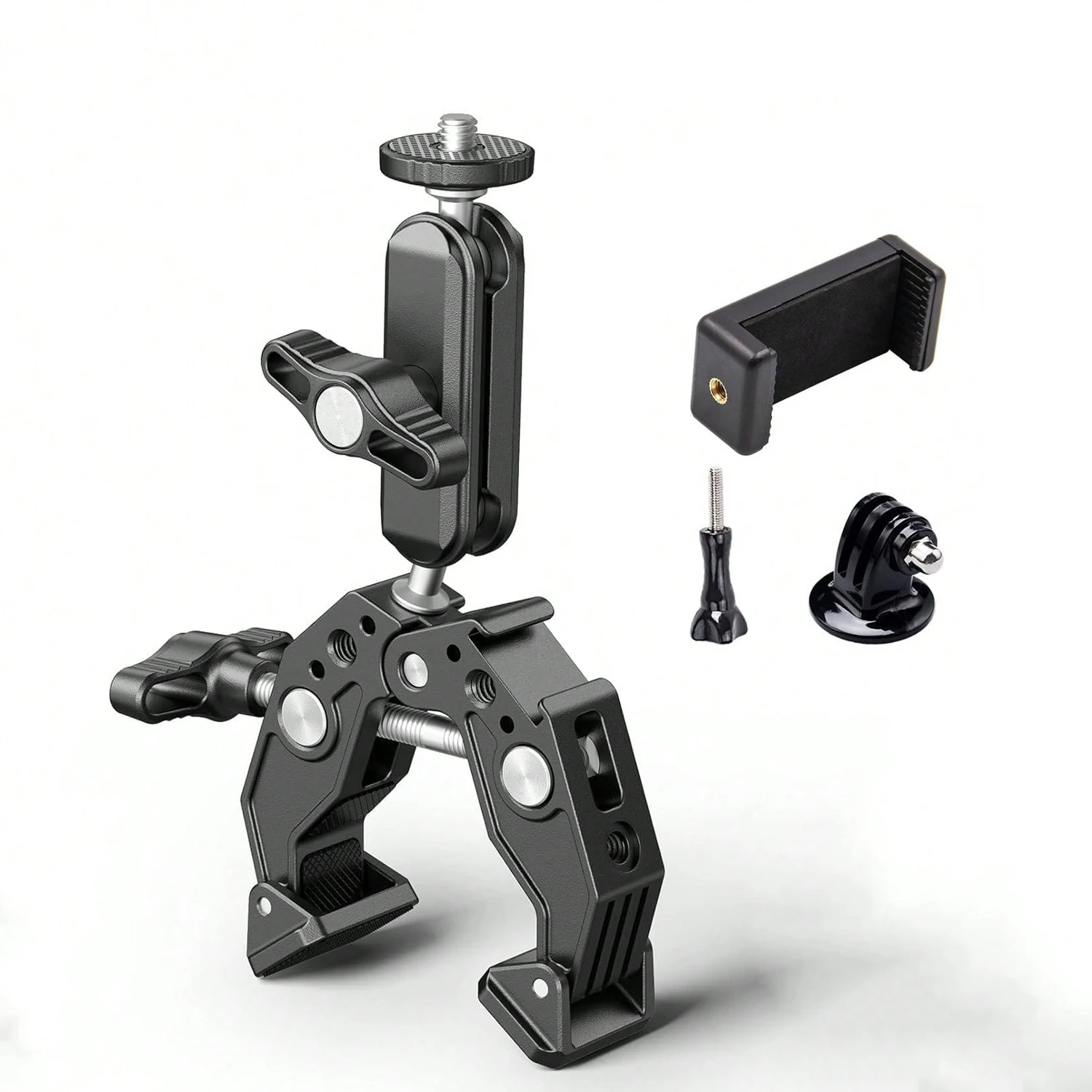Aluminium-Superklemme mit Doppelkugelkopf, magischer Arm, 1/4 Zoll-20 Gewindelöcher für Gopro Hero 13 12/DSLR-Halterung, Kamera-Monitor-Licht Image