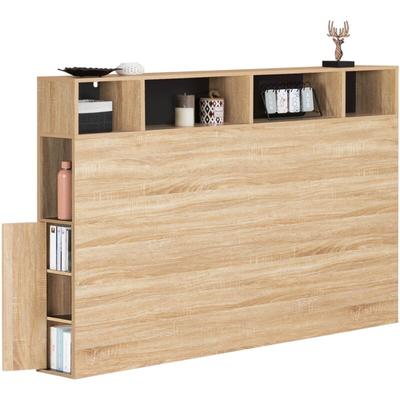 Idmarket - Kopfteil auf Fuß cleo 165 cm mit geschlossenem Stauraum und Nischen in Buchenholzoptik Image
