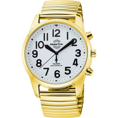 Funkuhr MASTER TIME "Sprechende Funkuhr", goldfarben, weiß, Armbanduhren, Herren, Quarzuhr, Armbanduhr, Herrenuhr, analog, Flexband, Zugband Image