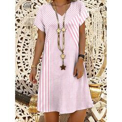 Damen Mini Kleid A-Linien Kleid Lässiges Kleid Sommerkleid Stilvoll Lässig Täglich Regelmäßige Passform Grafik Streifen Kurzarm V-Ausschnitt Pink Blau Grau Sommer Frühling