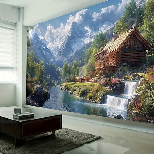 Seelandschaft Wandteppich zum Aufhängen, große Wandteppiche, Wanddeko, Fotokulisse, Decke, Vorhang, Zuhause, Schlafzimmer, Wohnzimmer, Dekoration Image