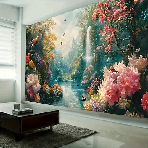 Pflanze Blume Wasser Landschaft Wandteppich Kunst große Wandteppich Wandbild Dekor Fotografie Hintergrund Decke Vorhang Haus Schlafzimmer Wohnzimmer Dekoration Image