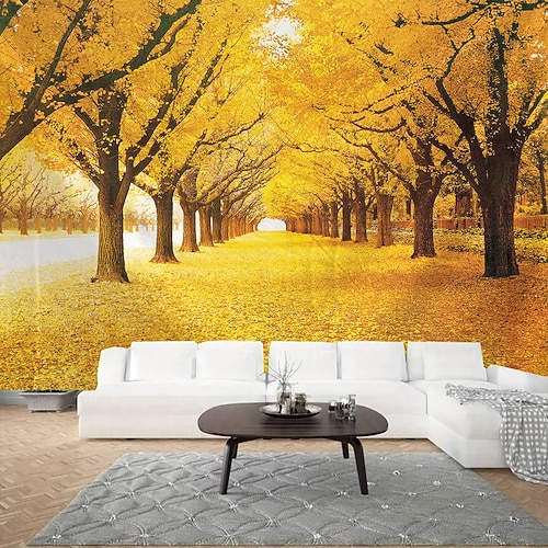 Herbstgelbe Waldlandschaft Wandteppich Wandbild Kunst großformatiger Wandteppich Wanddekoration Fotos Hintergrund Teppich Vorhänge Home Schlafzimmer Wohnzimmer Dekoration Image