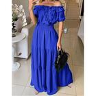 Damen Plus Size Maxi Kleid A-Linie Kleid Melkmaid Kleid Off-Shoulder Kleid Puffärmel Kleid Urlaub Outdoor Täglicher Regulärer Schnitt Einfarbig Kurzarm Off Schulter Schwarz Gelb Rot