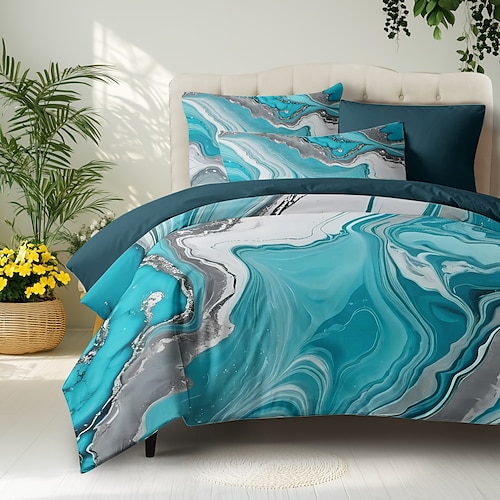 Marmor-Print Bettwäsche Set in voller Größe Bettwaren Set Bettbezug Weiche leichte Steppdecke mit 2 Kissenbezügen für Sommer Frühling Image