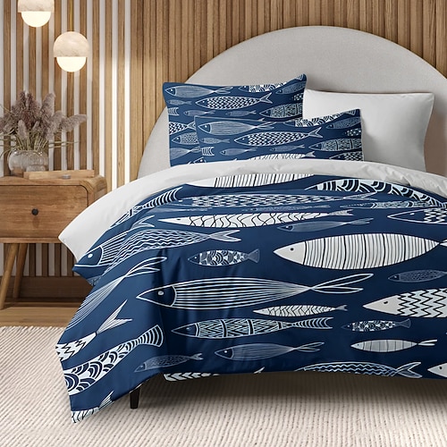 Japanische Fische Bettbezug Vollgröße Bettwäsche Set Bettsets Steppdecke Weicher leichter Komforterbezug mit 2 Kissenbezügen für Sommer Frühling Image