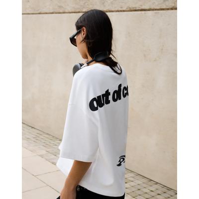 Bershka Short Sleeve Boxy Fit T-Shirt With Out Of Core Logo Women L Off White