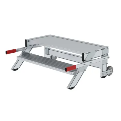 PROREGAL Arbeitspodest fahrbar | Stufenbreite 100cm | 2 Stufen | Aluminium geriffelt | Rutschfeste Kunststoffschuhe Image