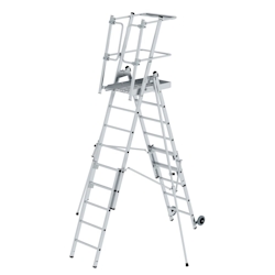 PROREGAL Plattformleiter FlexxStep | 6 Sprossen | mit Teleskopaufsatz plus 3 Sprossen & beidseitigem Handlauf | Aluminium | Rutschsichere Leiterschuhe Image