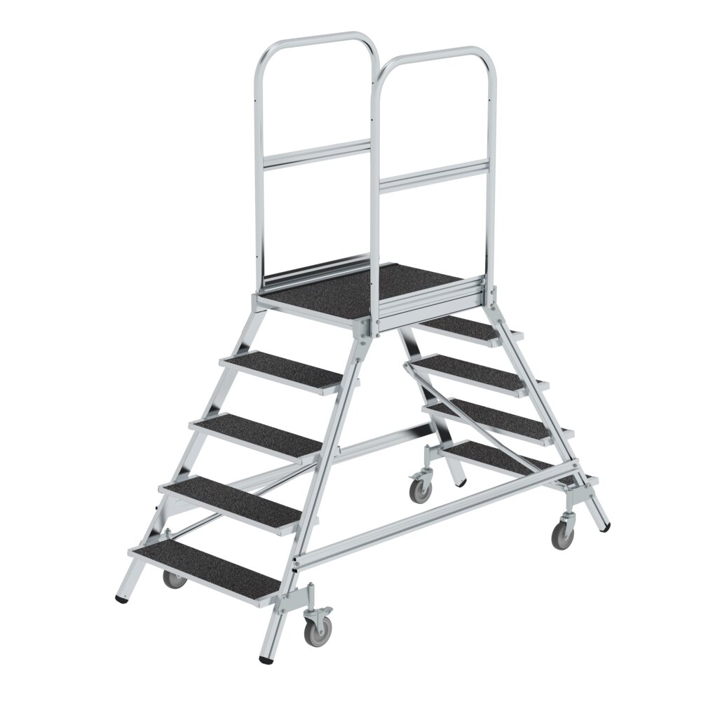 PROREGAL Podesttreppe beidseitig begehbar mit Federrolle | Korundbeschichtung R13 | 5 Stufen | Rutschsichere Leiterschuhe Image
