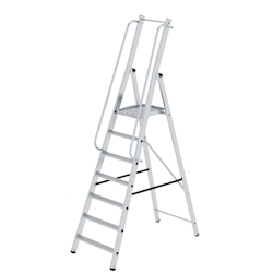 PROREGAL ML Plattformleiter | 7 Stufen | inkl. beidseitigem Handlauf | Aluminium | Rutschsichere Leiterschuhe Image