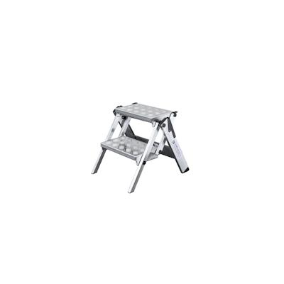 PROREGAL ML Kompakt-Tritt mit Klappmechanismus | 2 Stufen | Aluminium-Warzenblech | rutschfeste Kunststoffschuhe Image