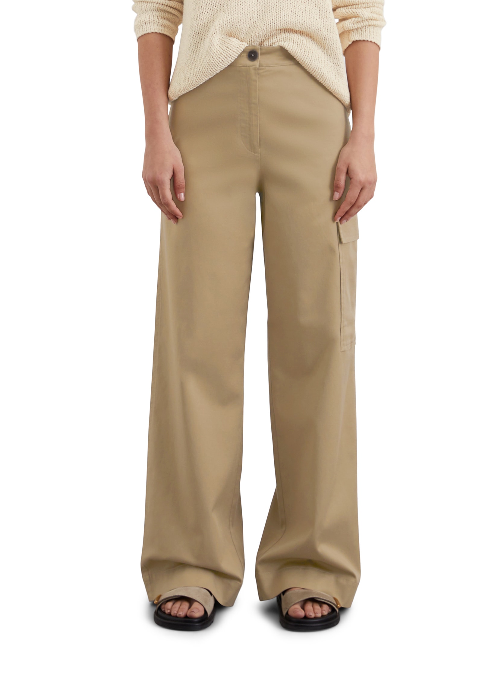 Chinohose MARC O'POLO "mit TENCEL™ Lyocell", Damen, Gr. 36, Normalgrößen, beige (m723), Obermaterial: 58% Lyocell, 40% Baumwolle, 2% Elasthan, unifarben, weit normal, Hosen Chinohose