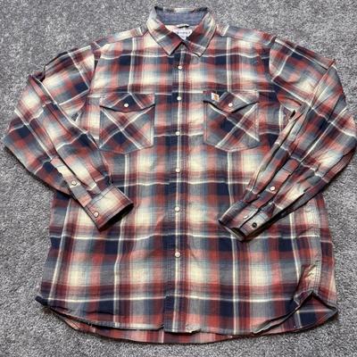 Carhartt Shirts | Carhartt Shirt Mens Large Relaxed Fit Pearl Snap Long Sleeve Blue Red Plaid | Color: Blue/Red | Size: L