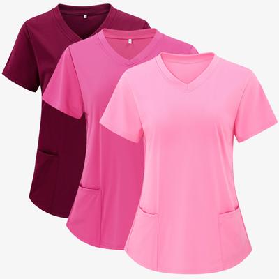 TEMU 3 Packs V Neck Scrub Tops, Short Sleeve Patched Pockets Nurse Uniform, Women's Clothing