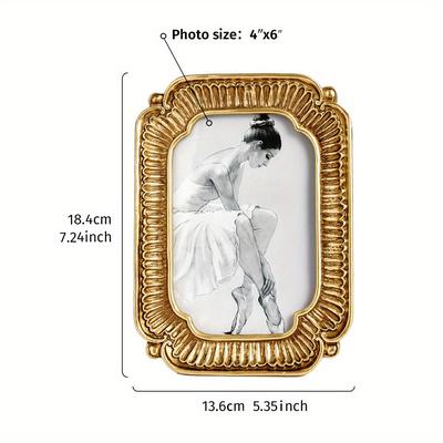 TEMU Vintage Golden-tone Floral Pattern Photo Frame, 4x6 Inch - Versatile Horizontal Or Vertical Display With Bonus Random Insert Paper For Home Decor Image
