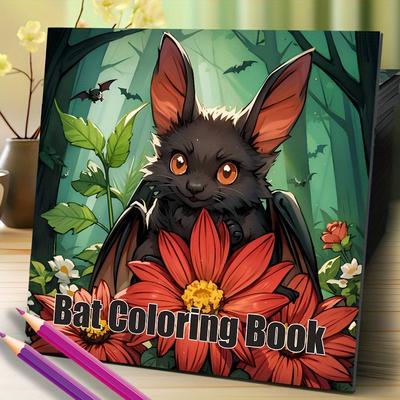 TEMU 1pc Innovative Bat Coloring Book For Adults - Thick Paper, 20 Pages Single-sided Print, Perfect Birthday, Christmas, Halloween, And Party Gift, Mixed Colors, No Chemicals, Best Gift For Image