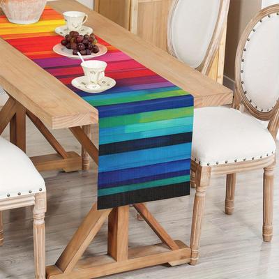 TEMU 1pc Vibrant Rainbow Stripe Table Runner, Woven Polyester, Square Shape, Colorful Gradient Design For New Year's Party And Festive Decor Image