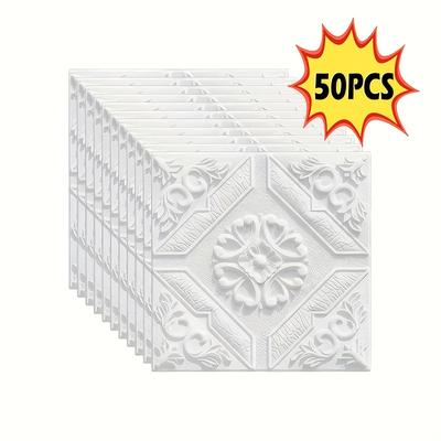TEMU 20/50pcs 3d Ceiling Wallpaper Panels, Self-adhesive Peel And Stick Tiles, Waterproof, Stain & Oil Resistant, With Plastic Decorative Wall Stickers For Home Decor Image