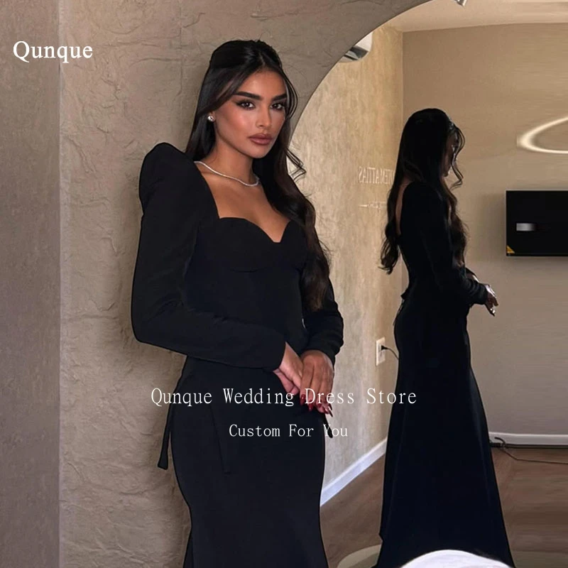 Qunque Long Black Mermaid Prom Dresses For Girls Sweetheart Cap Sleeves Evening Party Dress Formal Vestidos De Gala Customized