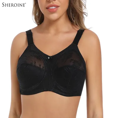 Sheroine Minimizer Plus Size Lace Bras Wirefree Full Figure Ultrathin Unpadded Large Breasts Bra