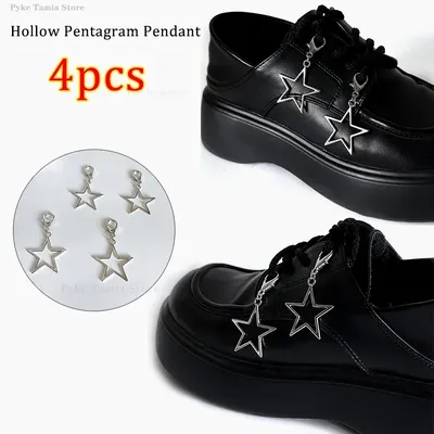 4pcs Metal Hollow Stars Pentagram Pendant Shoes Accessories Women Boots Canvas Shoes Buckle Chain Diy Fashion Party Cool Jewelry