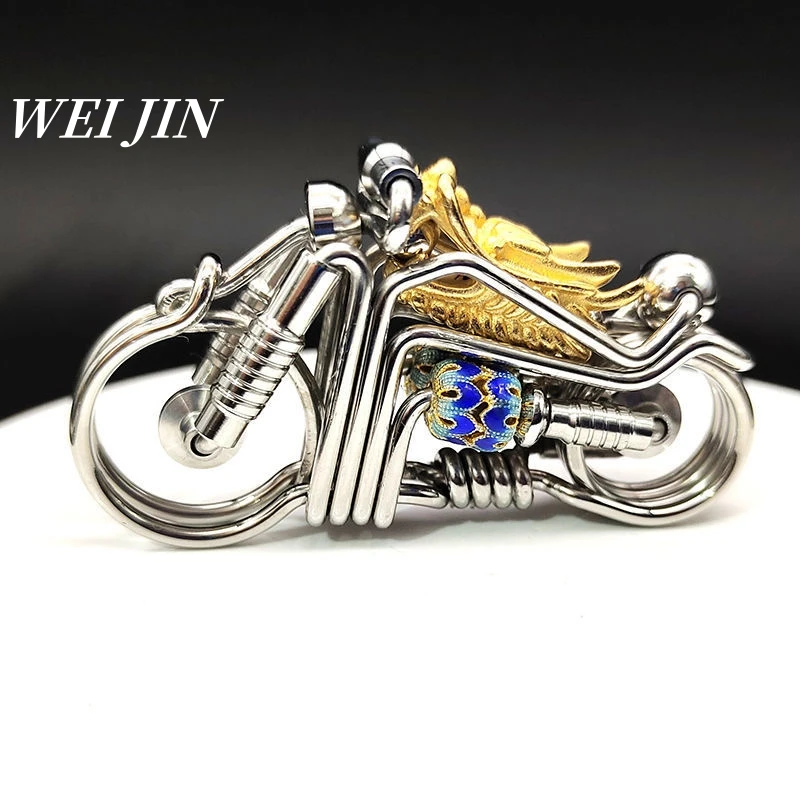 Handgefertigte Schlüsselanhänger aus Edelstahl, gravierte Drachenkopf-Motorräder, matte Perlen-Auto-Schlüsselanhänger, mechanischer Stil, Herren-Geschenk-Schmuckstück Image