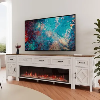 Fireplace for TVs Up To 100 InchCenter with 60" Electric Fireplace98" Console with Storage Cabinet Drawers
