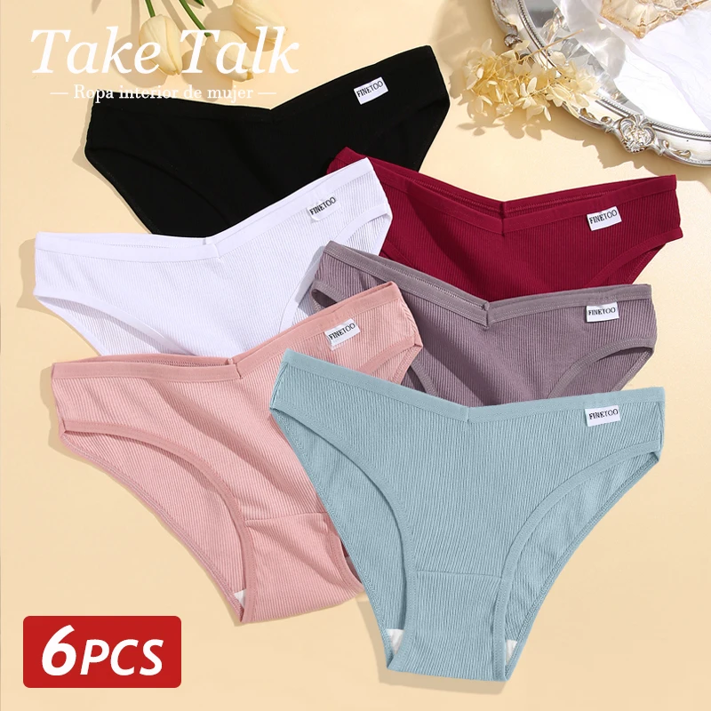 6 Teile/satz Frauen Baumwolle Höschen Sexy V Taille Slips Weibliche Rippen Weiche Unterwäsche Mädchen Solide Gemütliche Unterhose Low-Rise dessous Image