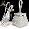 Neueste elegante reife Stil Silber Farbe High Heel spitzen Zehen Frauen Schuhe und Tasche Set mit