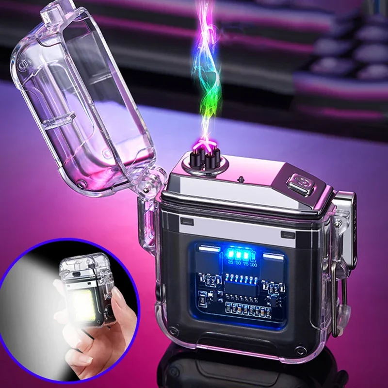 NEUE Wasserdichte Winddicht Feuerzeug Elektrische Taschenlampe Transparent Plasma ARC USB Aufladbare Feuerzeuge Outdoor Camping Geschenk Image