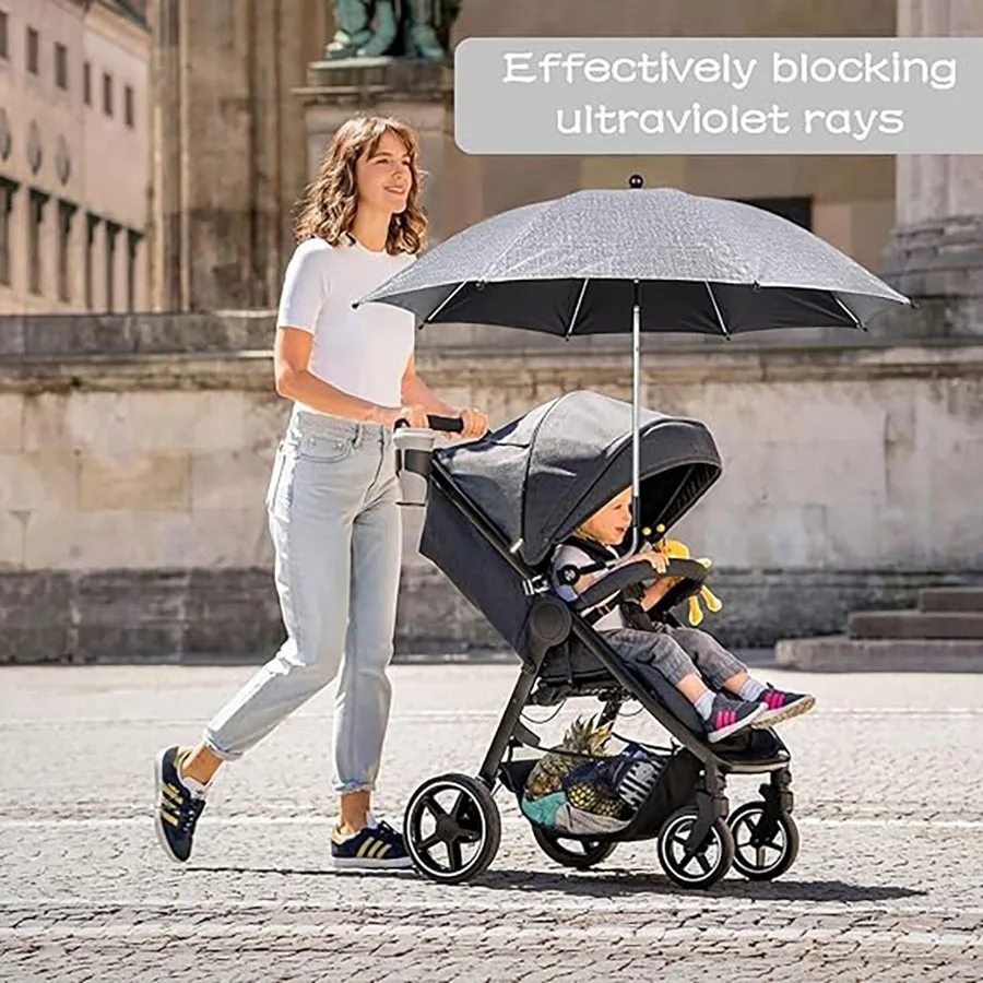 Eophmi Kinderwagen Sonnenschirm, bis 50 Schutz Kinderwagen Regenschirm, Sonnenschirm für Kinderwagen grau, Kinderwagen Sonnenschirm Universal für Baby Kinderwagen, Clip auf umb Image
