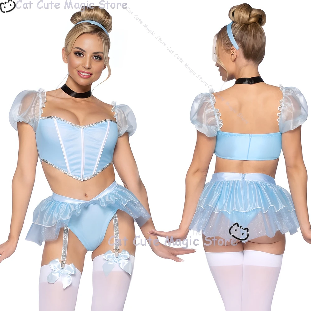 Erwachsene Frauen Fantasia Halloween Kleidung Party Spielen Roleplay Cosplay Kostüm Sexy Blaue Uniformen disfraz Prinzessin Maid Dessous Image