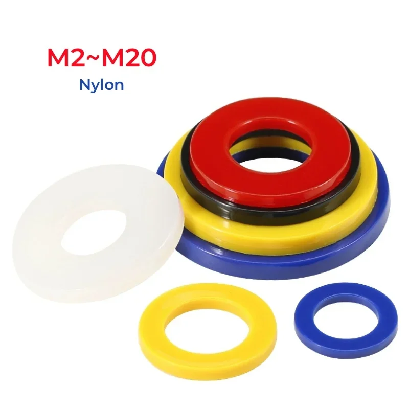 Bunte Nylon-Unterlegscheibe, flache Dichtung, Kunststoff-Dichtung, harte Unterlegscheiben, Rot, Blau, Gelb, Schwarz, Weiß, M2, M2,5, M3, M4, M5, M6, M8, M10–M20 Image