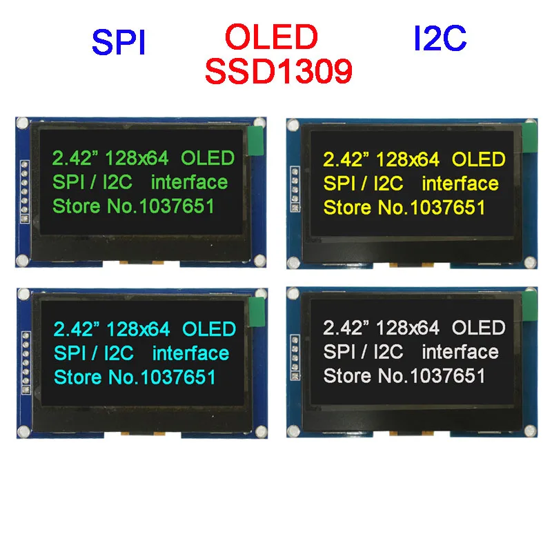 OLED 2,42" 2,4" 128x64 SPI I2C IIC SSD1309 Controller Display Modul 7Pin oder 4pin Blau Weiß Grün Gelb Image