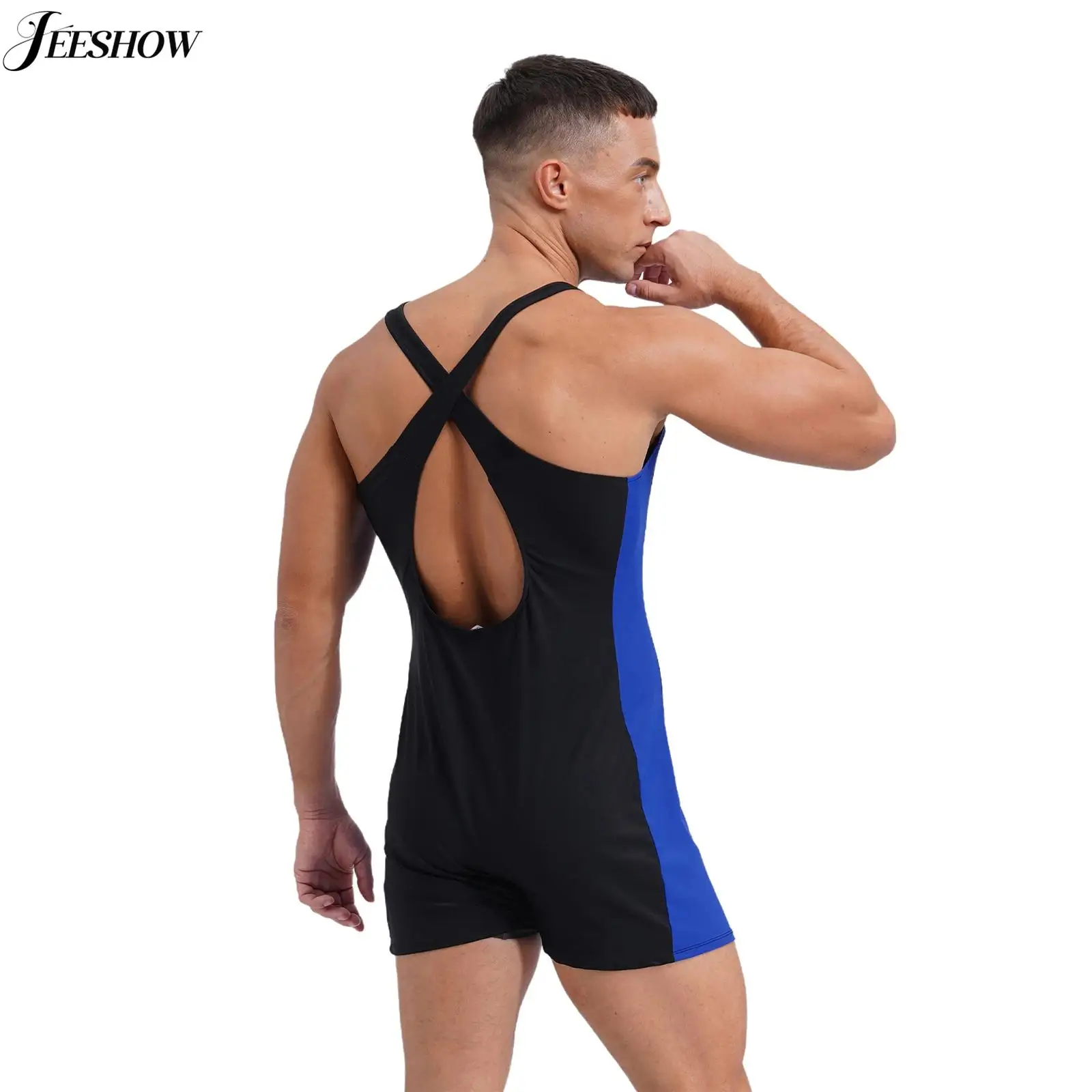 Herren einteiliger Badeanzug ärmellose Träger Cross Rash Guard Badeanzüge Tank Trikot kurzer Overall Surfen Schwimm kostüme Image