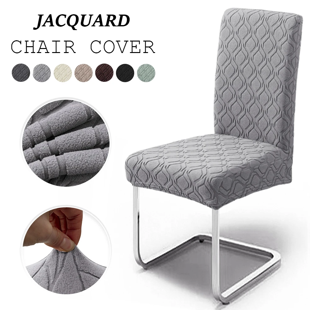 Neue Jacquard Stretch Stuhlhussen Esszimmer Weiche Staubdicht Stuhl Schonbezug Luxus Büro Solide Farben Stuhl Sitzbezüge Grau Image