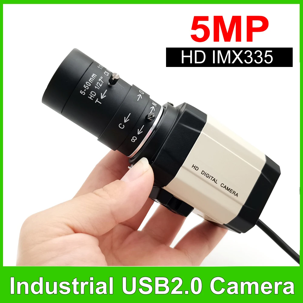 Industrielle 5MP USB Webcam 30fps IMX335 mit 2,8-12m/5-50mm Varifokal CS Objektiv 2K 4MP F5253 USB Kamera OTG UVC Plug & Play Image