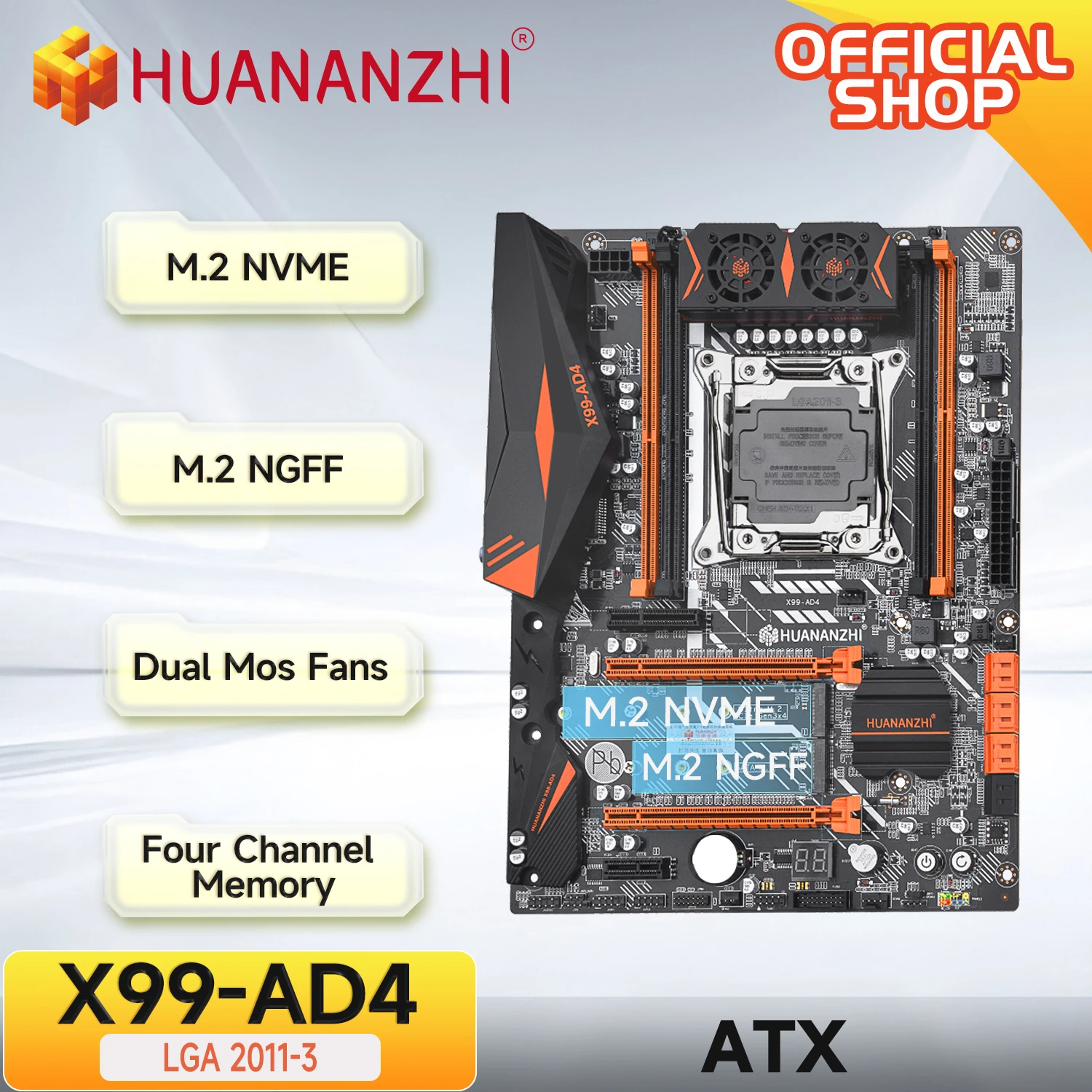 Huananzhi x99 ad4 lga 106-3 xeon x99 Motherboard-Unterstützung Intel e5 2011 v3v4 ddr4 rec NON-ECC nvme sata ru Image