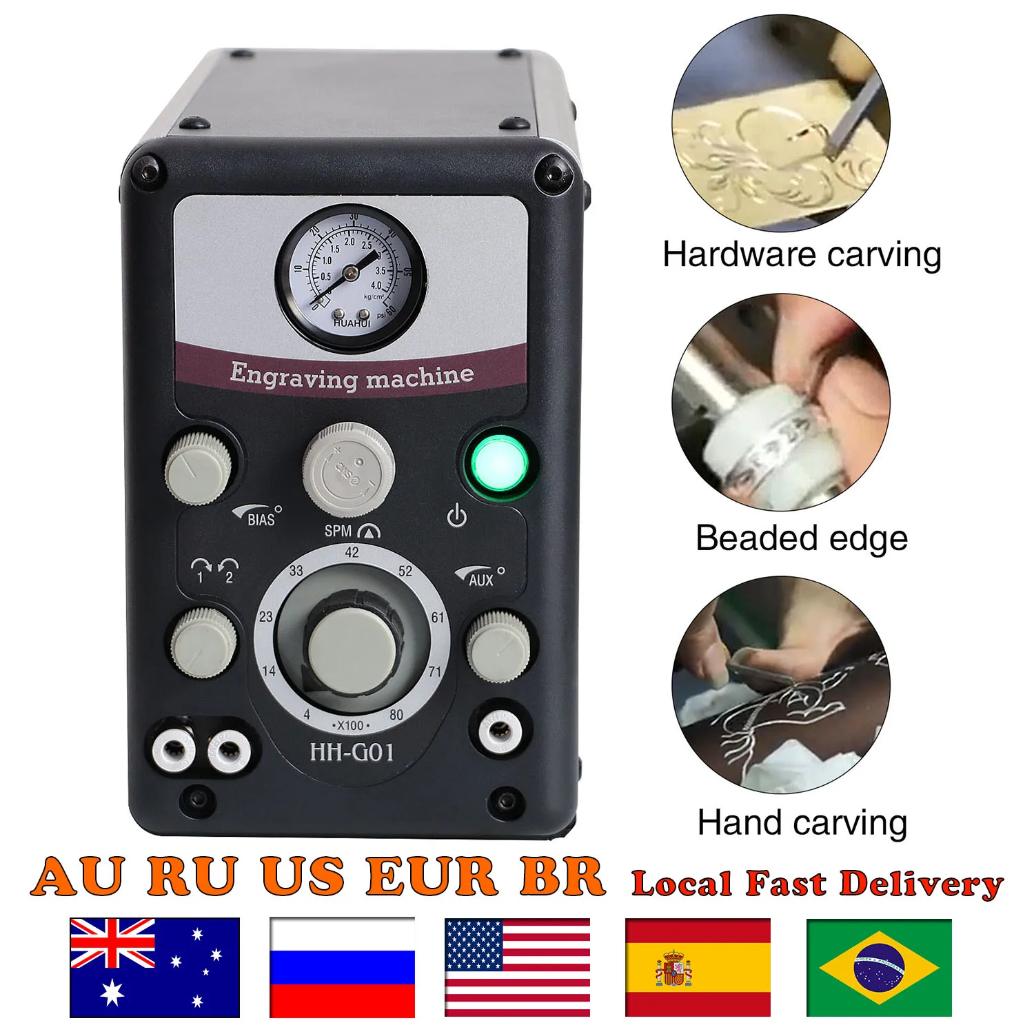 110V/220V pneumatische Schmuck gravur maschine | Hand graveur mit 400-8000 U/min | Doppelkopf-Mikro graveur für Schmuck handwerk Image