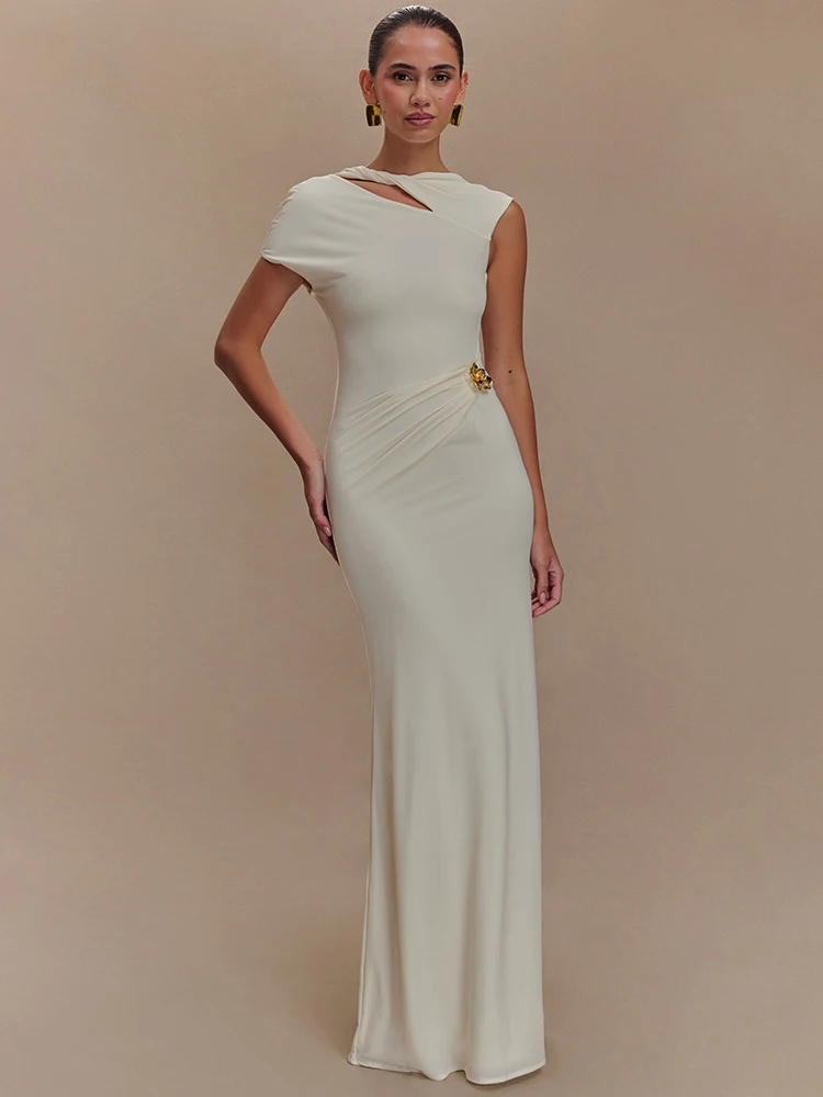 Mozision Aushöhlen Gold Verschluss Sexy Maxi Kleid Für Frauen Kleid Solide Ärmellose Backless Geraffte Bodycon Club Langes Kleid Elegante